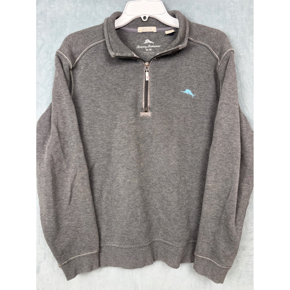 Tommy Bahama Relax Mens Gray 100% Cotton Quarter Zip Pullover Sweater Size M